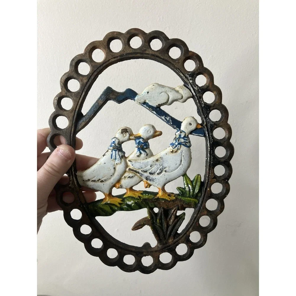 Vintage Cast Iron Goose Duck Trivet Wall Plaque Farmhouse Country Cottagecore